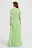 Flutter Sleeves Chiffon Bridesmaid Dress Natural A Line Formal Evening Dresses Gowns