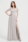 Flutter Sleeves Chiffon Bridesmaid Dress Natural A Line Formal Evening Dresses Gowns