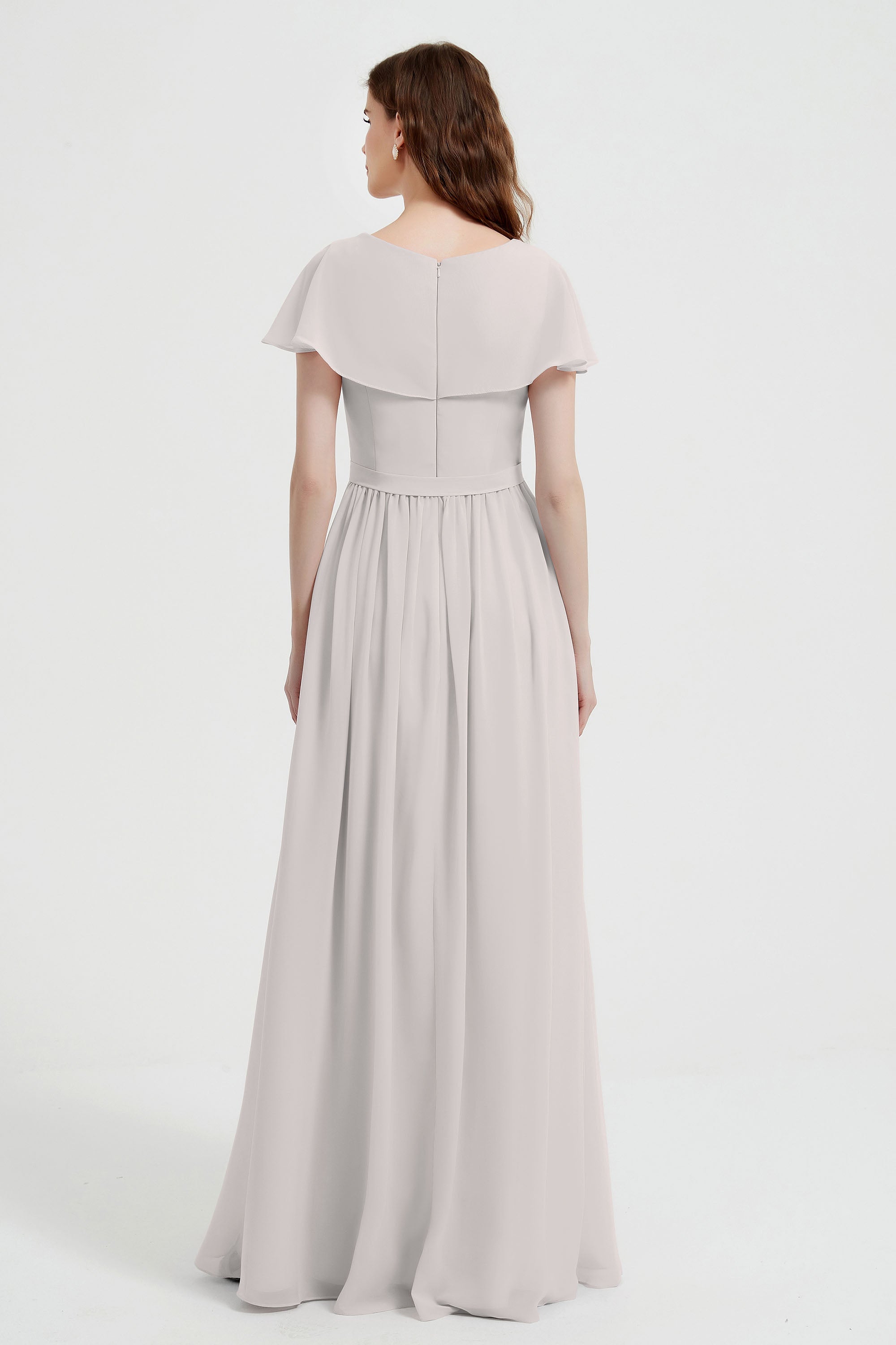 Flutter Sleeves Chiffon Bridesmaid Dress Natural A Line Formal Evening Dresses Gowns