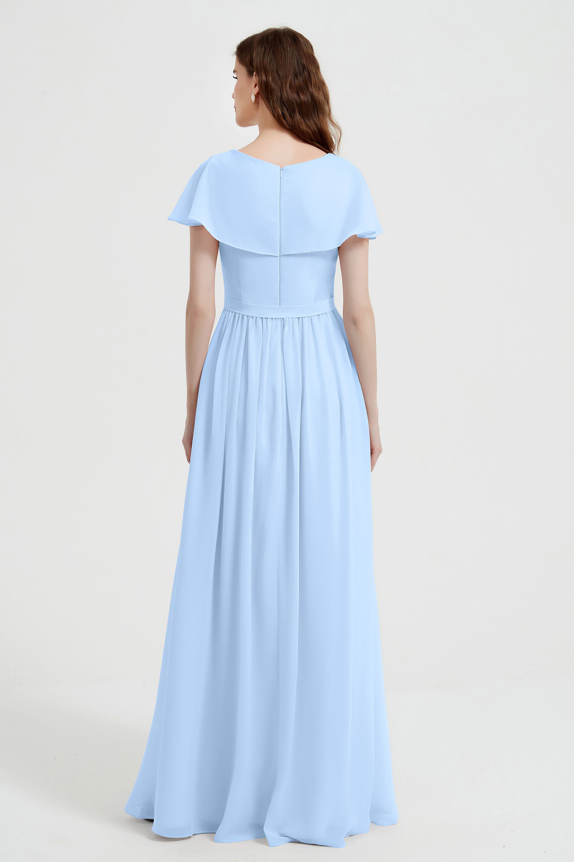 Flutter Sleeves Chiffon Bridesmaid Dress Natural A Line Formal Evening Dresses Gowns
