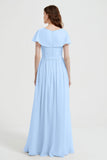 Flutter Sleeves Chiffon Bridesmaid Dress Natural A Line Formal Evening Dresses Gowns