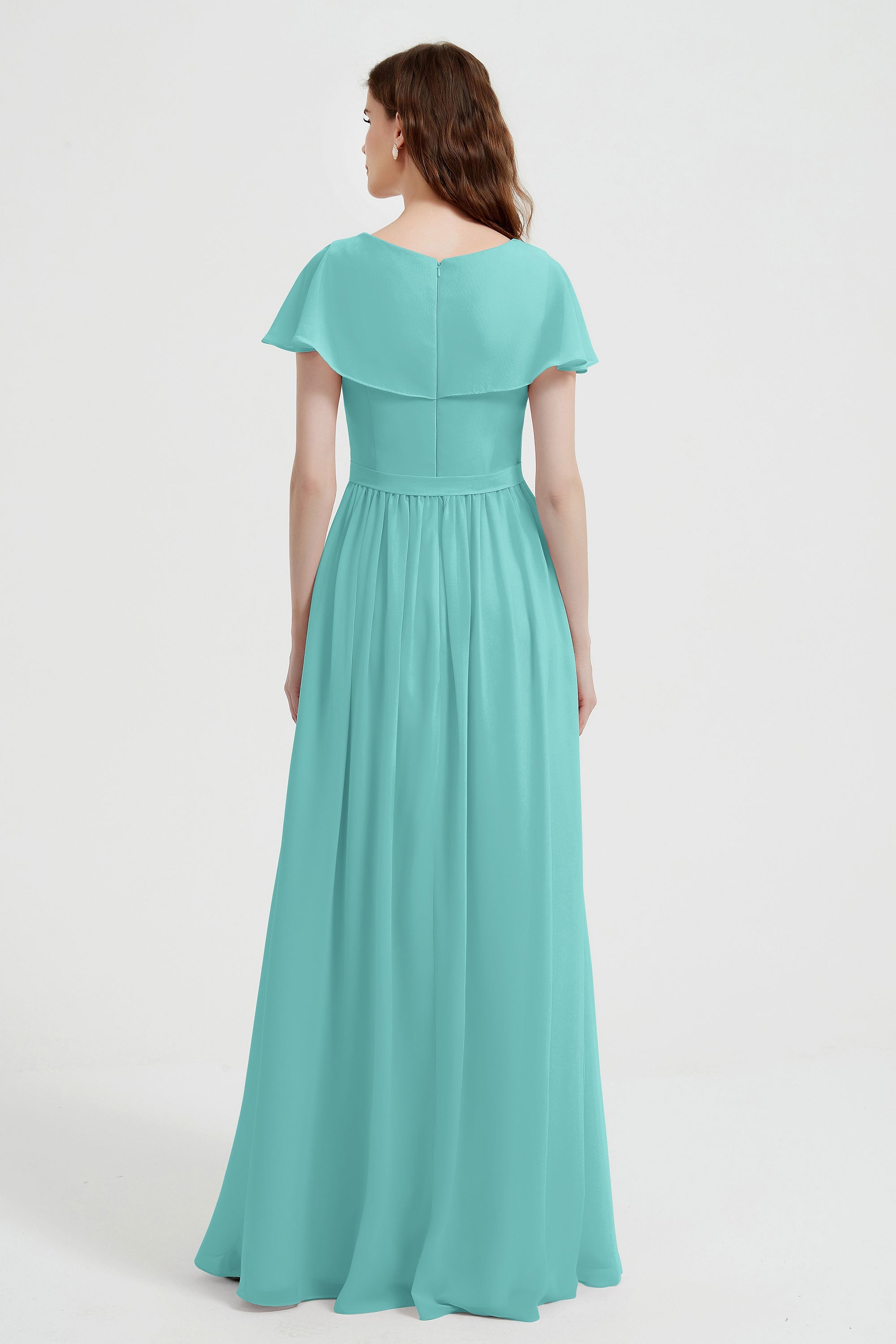 Flutter Sleeves Chiffon Bridesmaid Dress Natural A Line Formal Evening Dresses Gowns