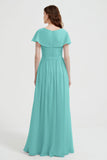 Flutter Sleeves Chiffon Bridesmaid Dress Natural A Line Formal Evening Dresses Gowns
