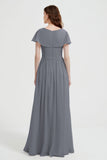 Flutter Sleeves Chiffon Bridesmaid Dress Natural A Line Formal Evening Dresses Gowns