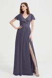 Flutter Sleeves Chiffon Bridesmaid Dress Natural A Line Formal Evening Dresses Gowns