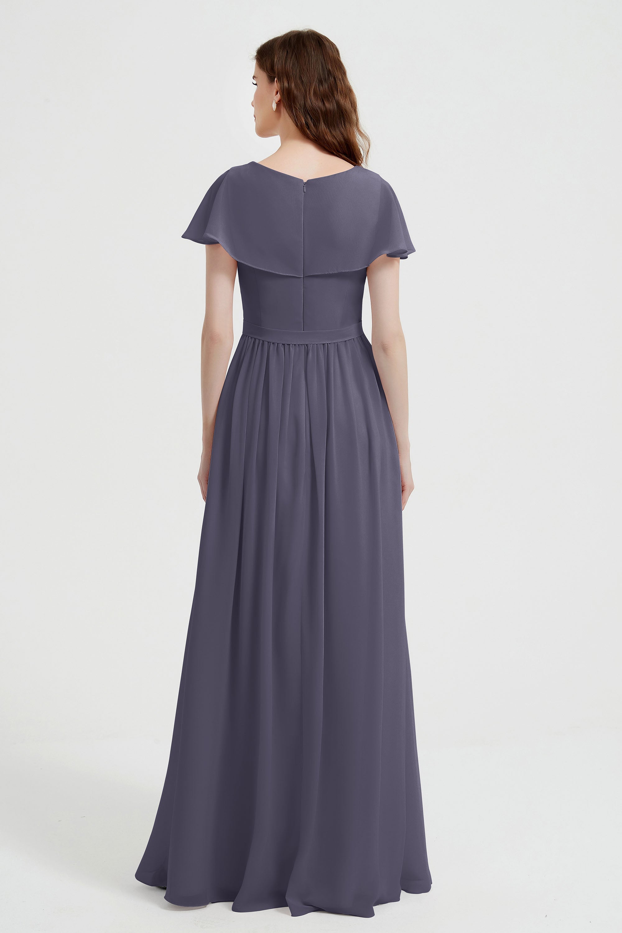 Flutter Sleeves Chiffon Bridesmaid Dress Natural A Line Formal Evening Dresses Gowns