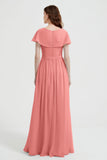 Flutter Sleeves Chiffon Bridesmaid Dress Natural A Line Formal Evening Dresses Gowns