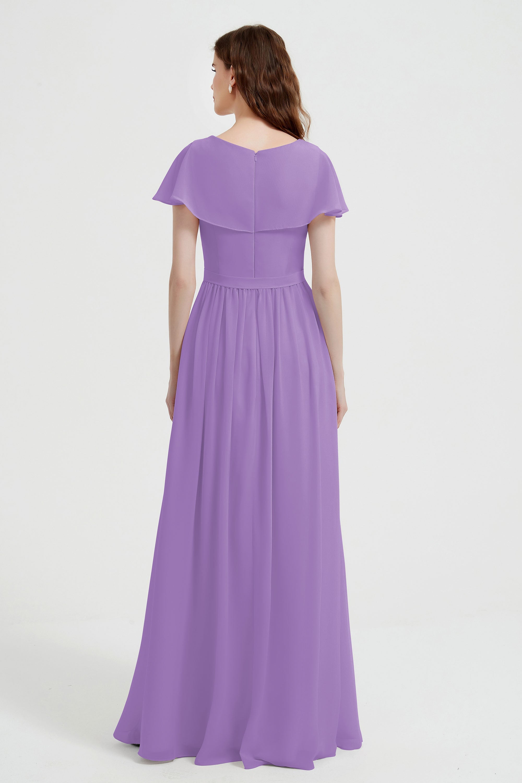 Flutter Sleeves Chiffon Bridesmaid Dress Natural A Line Formal Evening Dresses Gowns