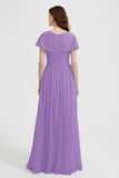 Flutter Sleeves Chiffon Bridesmaid Dress Natural A Line Formal Evening Dresses Gowns