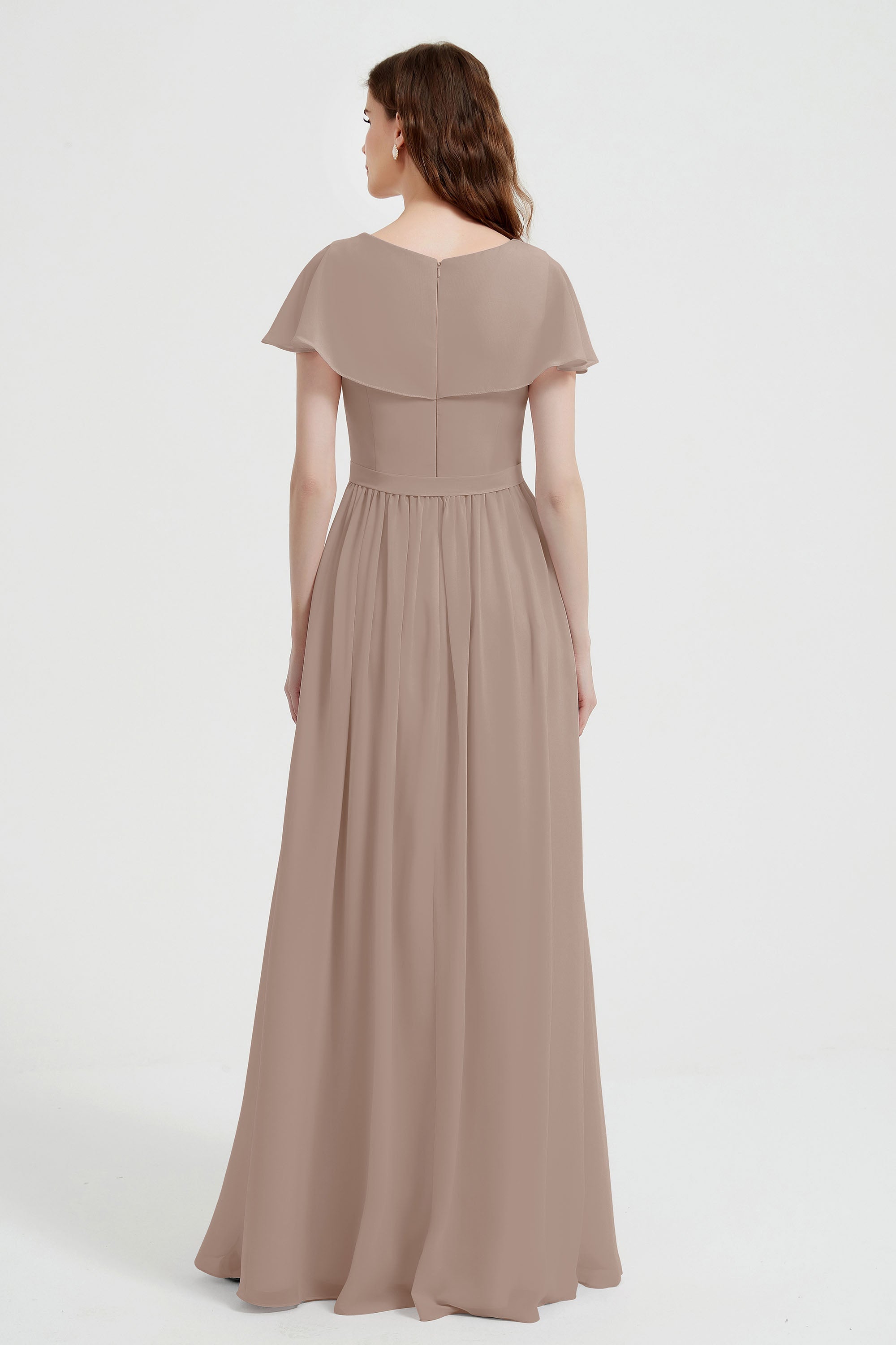 Flutter Sleeves Chiffon Bridesmaid Dress Natural A Line Formal Evening Dresses Gowns