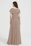 Flutter Sleeves Chiffon Bridesmaid Dress Natural A Line Formal Evening Dresses Gowns