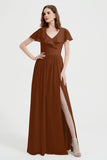Flutter Sleeves Chiffon Bridesmaid Dress Natural A Line Formal Evening Dresses Gowns