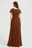 Flutter Sleeves Chiffon Bridesmaid Dress Natural A Line Formal Evening Dresses Gowns