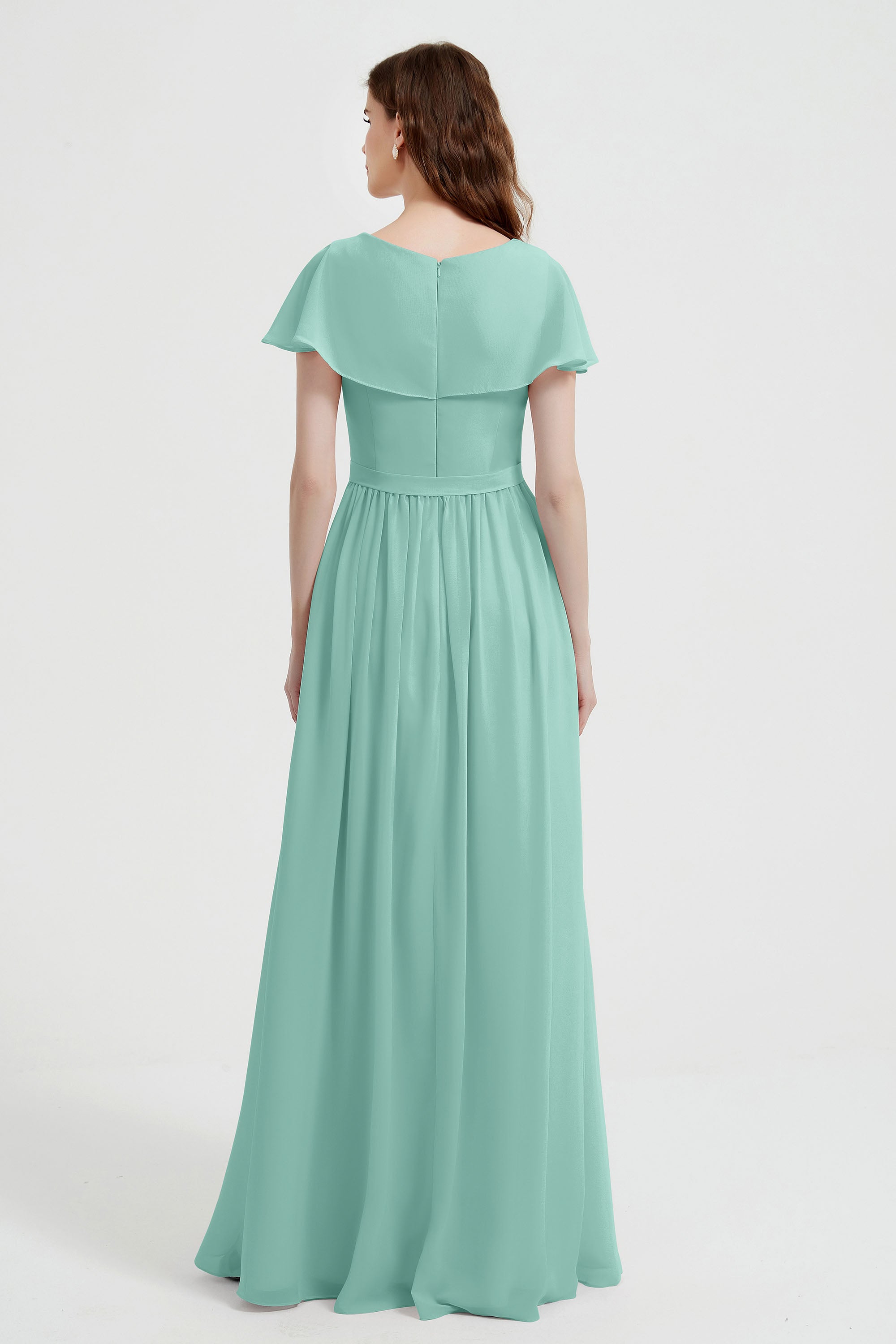 Flutter Sleeves Chiffon Bridesmaid Dress Natural A Line Formal Evening Dresses Gowns