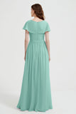 Flutter Sleeves Chiffon Bridesmaid Dress Natural A Line Formal Evening Dresses Gowns