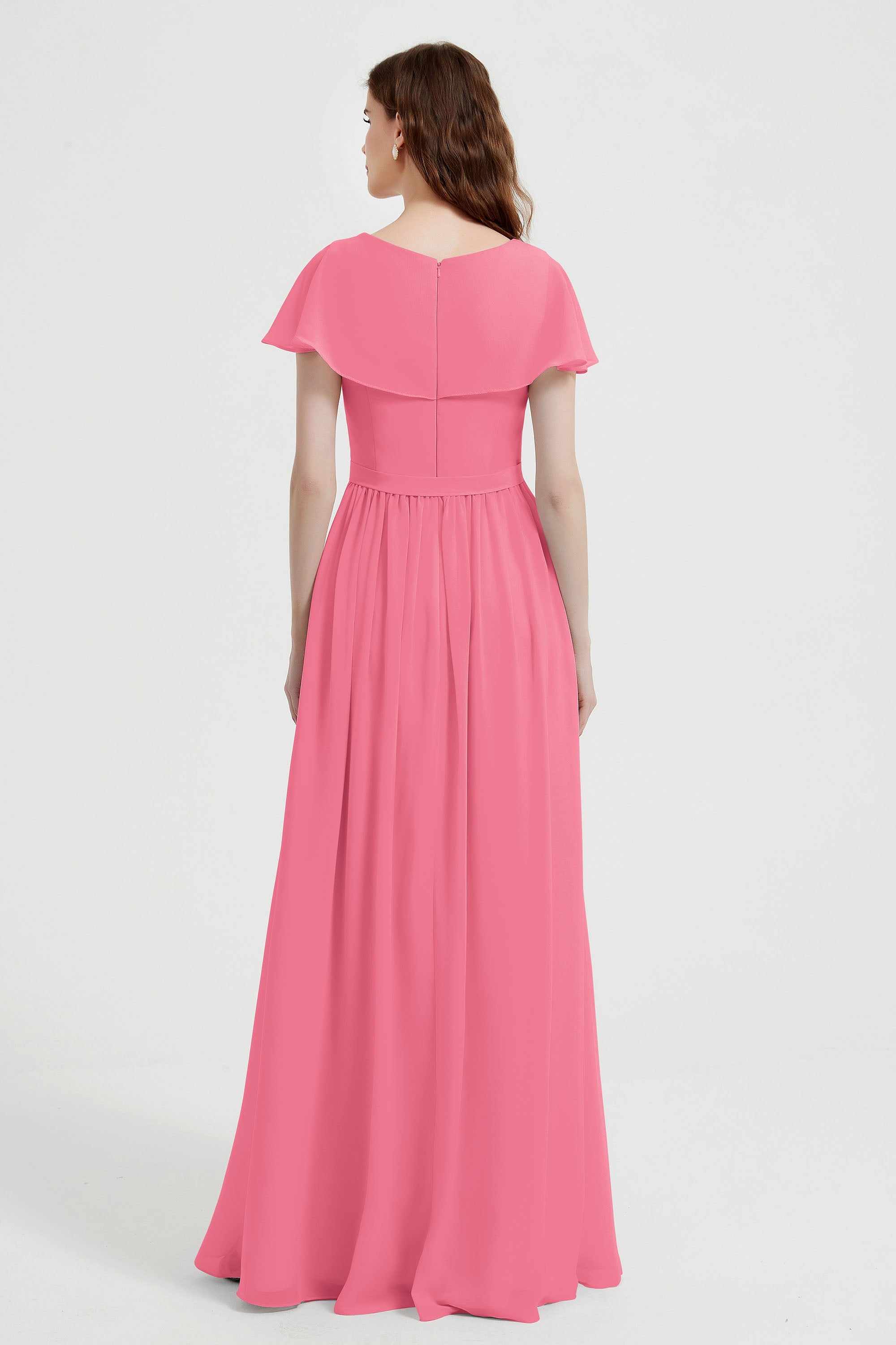 Flutter Sleeves Chiffon Bridesmaid Dress Natural A Line Formal Evening Dresses Gowns