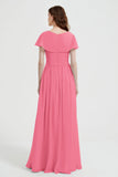 Flutter Sleeves Chiffon Bridesmaid Dress Natural A Line Formal Evening Dresses Gowns