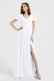 Flutter Sleeves Chiffon Bridesmaid Dress Natural A Line Formal Evening Dresses Gowns
