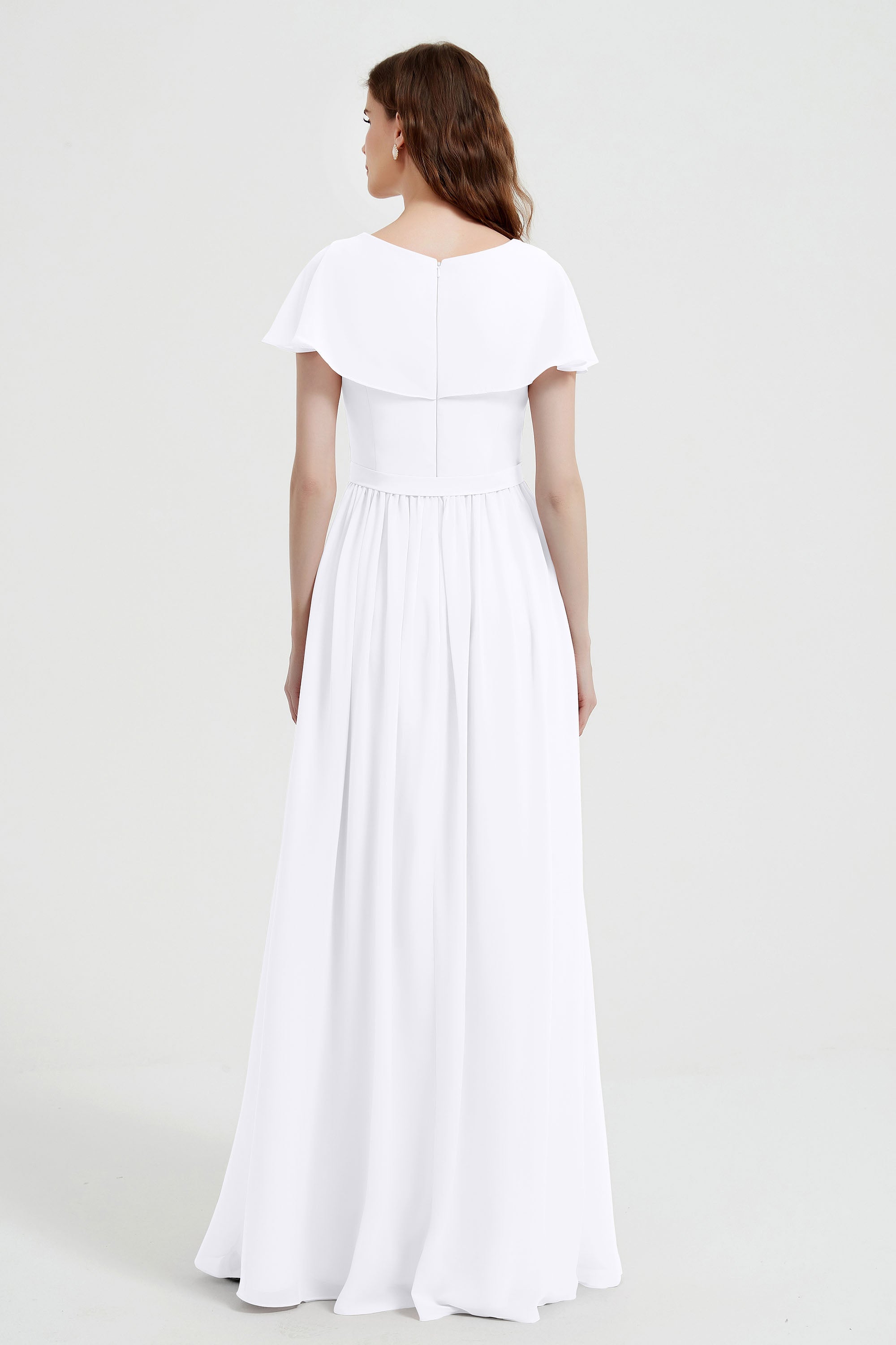 Flutter Sleeves Chiffon Bridesmaid Dress Natural A Line Formal Evening Dresses Gowns