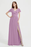 Flutter Sleeves Chiffon Bridesmaid Dress Natural A Line Formal Evening Dresses Gowns