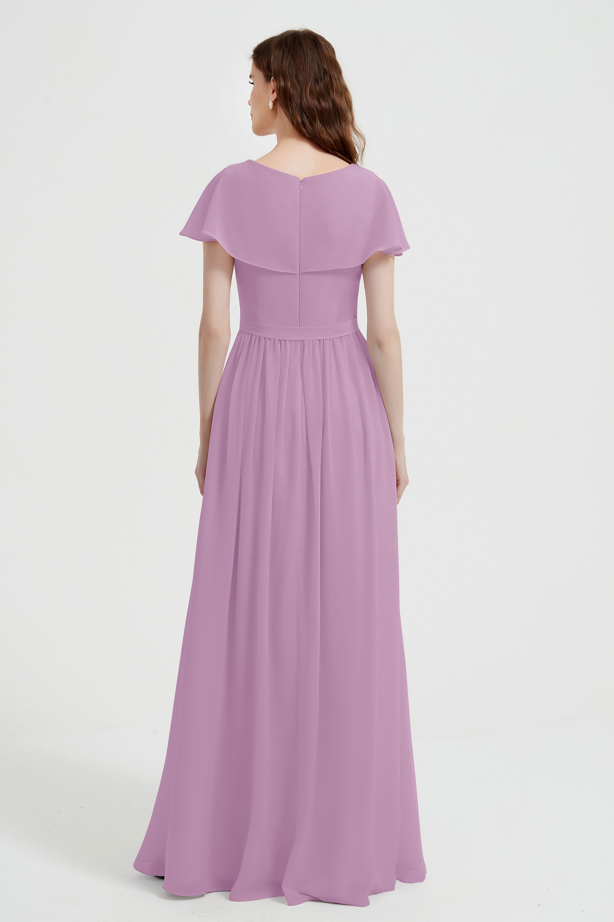 Flutter Sleeves Chiffon Bridesmaid Dress Natural A Line Formal Evening Dresses Gowns
