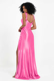 Stretch Satin Mermaid Bridesmaid Dress Sleeveless Pleated Formal Evening Dresses with Slit