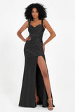Stretch Satin Mermaid Bridesmaid Dress Sleeveless Pleated Formal Evening Dresses with Slit