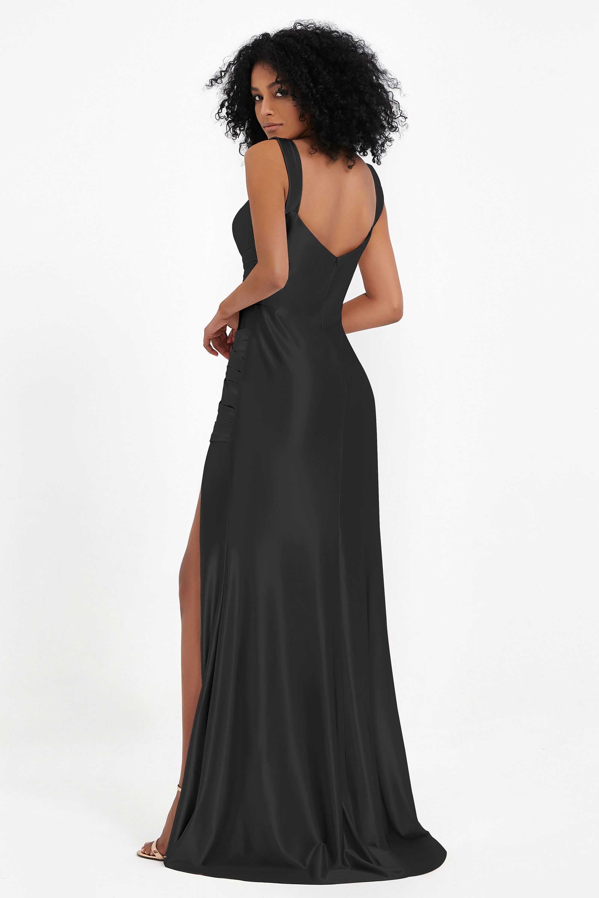 Stretch Satin Mermaid Bridesmaid Dress Sleeveless Pleated Formal Evening Dresses with Slit