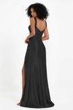 Stretch Satin Mermaid Bridesmaid Dress Sleeveless Pleated Formal Evening Dresses with Slit