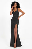 Stretch Satin Mermaid Bridesmaid Dress Sleeveless Pleated Formal Evening Dresses with Slit