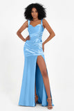 Stretch Satin Mermaid Bridesmaid Dress Sleeveless Pleated Formal Evening Dresses with Slit