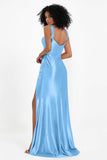 Stretch Satin Mermaid Bridesmaid Dress Sleeveless Pleated Formal Evening Dresses with Slit