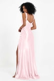 Stretch Satin Mermaid Bridesmaid Dress Sleeveless Pleated Formal Evening Dresses with Slit