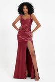 Stretch Satin Mermaid Bridesmaid Dress Sleeveless Pleated Formal Evening Dresses with Slit