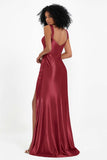 Stretch Satin Mermaid Bridesmaid Dress Sleeveless Pleated Formal Evening Dresses with Slit