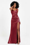 Stretch Satin Mermaid Bridesmaid Dress Sleeveless Pleated Formal Evening Dresses with Slit