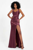 Stretch Satin Mermaid Bridesmaid Dress Sleeveless Pleated Formal Evening Dresses with Slit