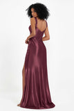 Stretch Satin Mermaid Bridesmaid Dress Sleeveless Pleated Formal Evening Dresses with Slit