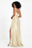 Stretch Satin Mermaid Bridesmaid Dress Sleeveless Pleated Formal Evening Dresses with Slit