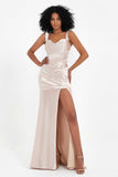 Stretch Satin Mermaid Bridesmaid Dress Sleeveless Pleated Formal Evening Dresses with Slit