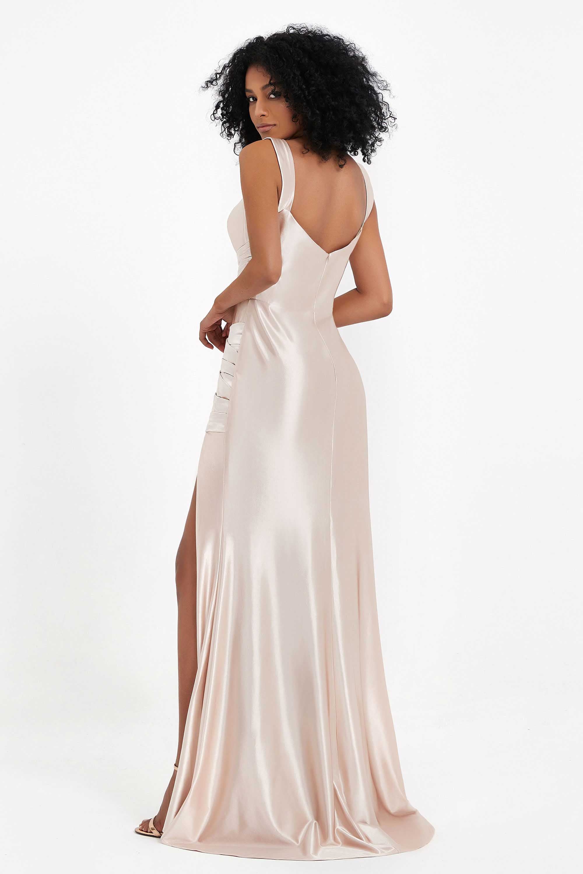Stretch Satin Mermaid Bridesmaid Dress Sleeveless Pleated Formal Evening Dresses with Slit
