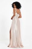 Stretch Satin Mermaid Bridesmaid Dress Sleeveless Pleated Formal Evening Dresses with Slit