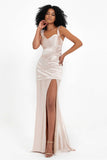 Stretch Satin Mermaid Bridesmaid Dress Sleeveless Pleated Formal Evening Dresses with Slit