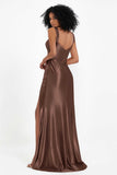 Stretch Satin Mermaid Bridesmaid Dress Sleeveless Pleated Formal Evening Dresses with Slit