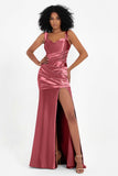 Stretch Satin Mermaid Bridesmaid Dress Sleeveless Pleated Formal Evening Dresses with Slit