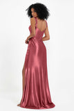 Stretch Satin Mermaid Bridesmaid Dress Sleeveless Pleated Formal Evening Dresses with Slit