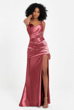 Stretch Satin Mermaid Bridesmaid Dress Sleeveless Pleated Formal Evening Dresses with Slit