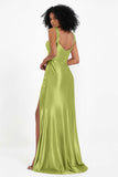 Stretch Satin Mermaid Bridesmaid Dress Sleeveless Pleated Formal Evening Dresses with Slit