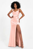 Stretch Satin Mermaid Bridesmaid Dress Sleeveless Pleated Formal Evening Dresses with Slit