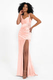 Stretch Satin Mermaid Bridesmaid Dress Sleeveless Pleated Formal Evening Dresses with Slit